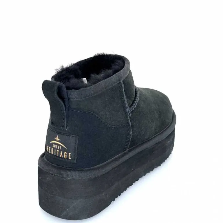 sweet heritage Bottines Fourrées Patineuse Daim Noir Discount