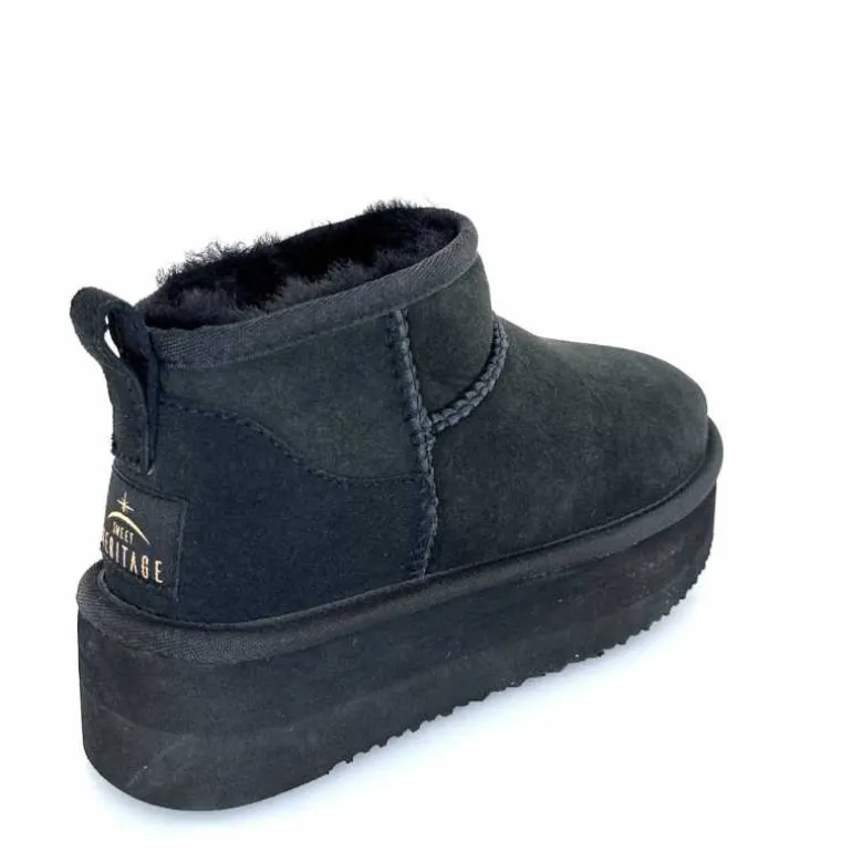 sweet heritage Bottines Fourrées Patineuse Daim Noir Discount