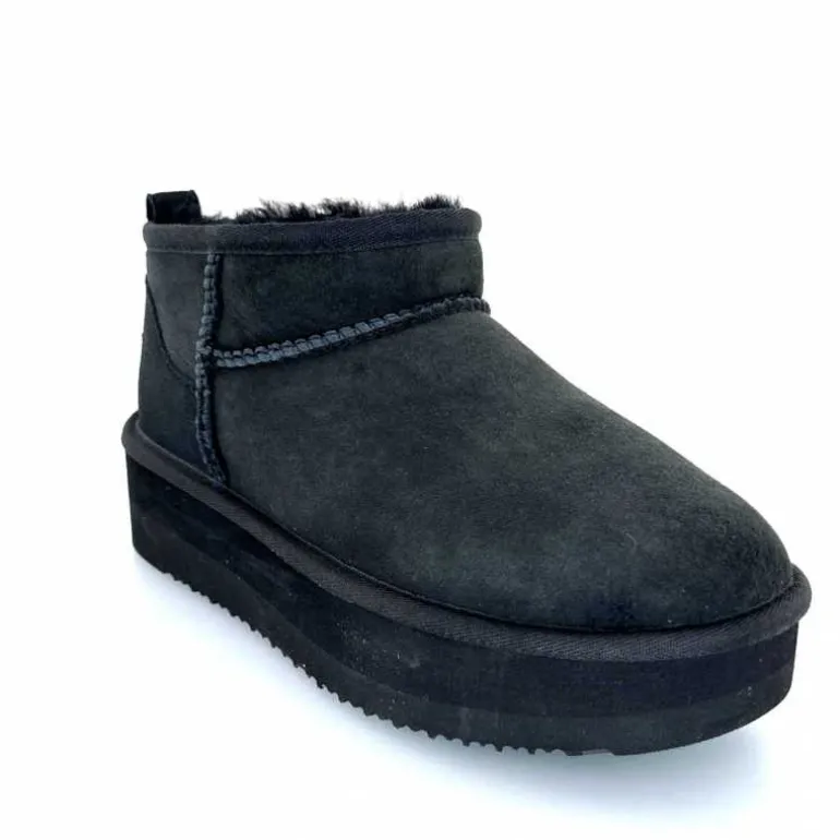 sweet heritage Bottines Fourrées Patineuse Daim Noir Discount