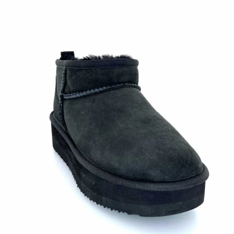 sweet heritage Bottines Fourrées Patineuse Daim Noir Discount