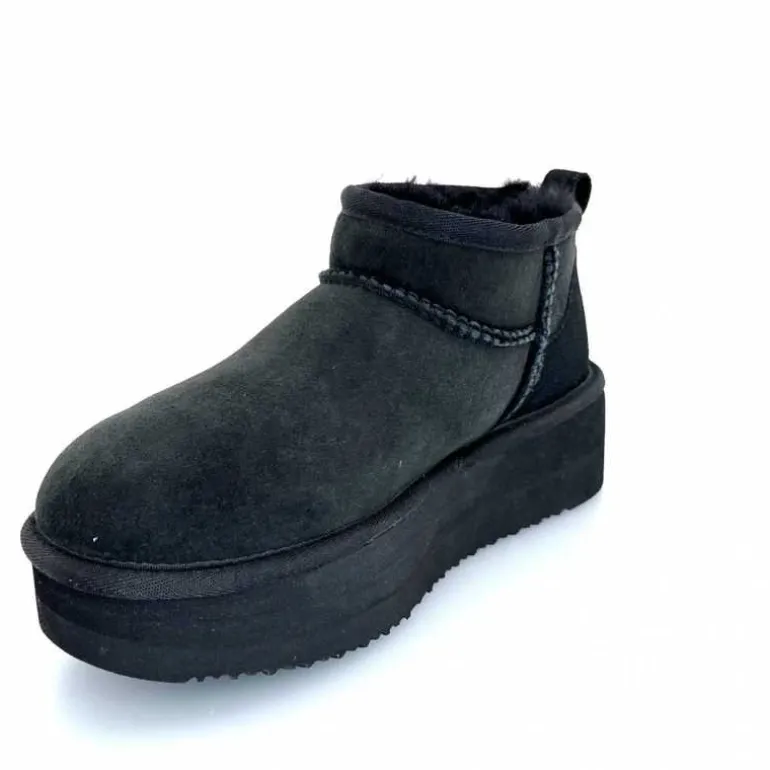 sweet heritage Bottines Fourrées Patineuse Daim Noir Discount