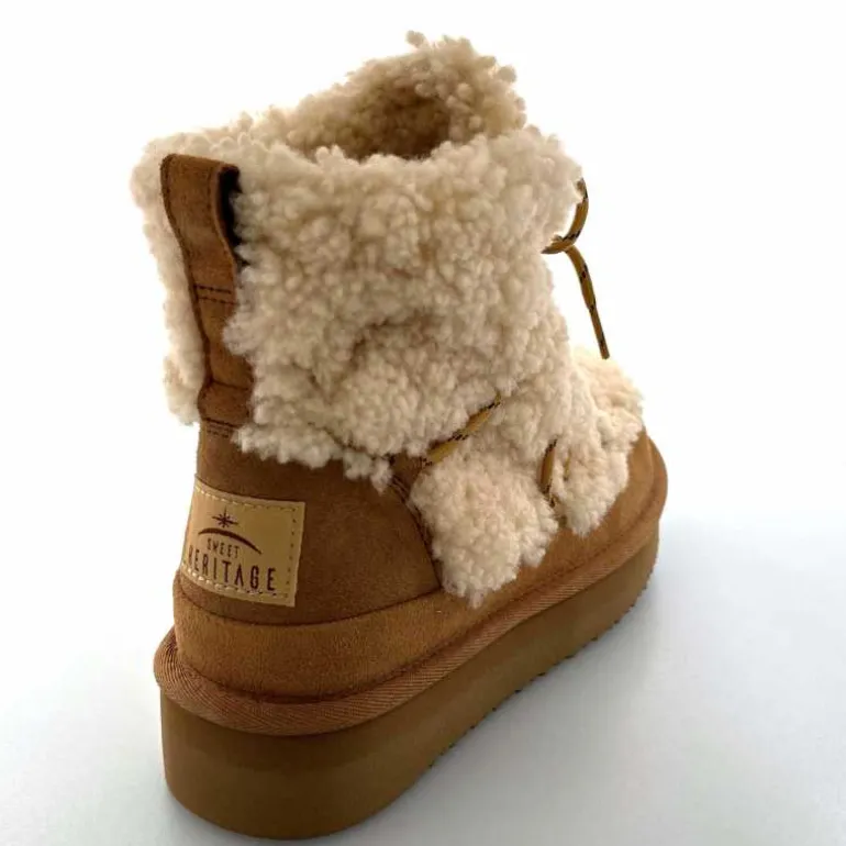 sweet heritage Bottines Fourrées Praz Daim Fourrure Camel Discount