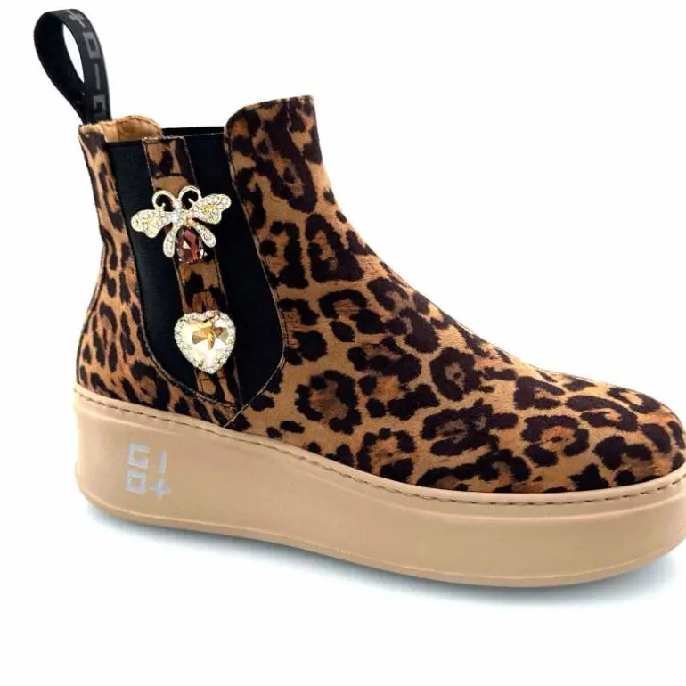 GioPiu Bottines Gio+ Piada 04 E Textile Léopard Bijoux Marron Flash Sale