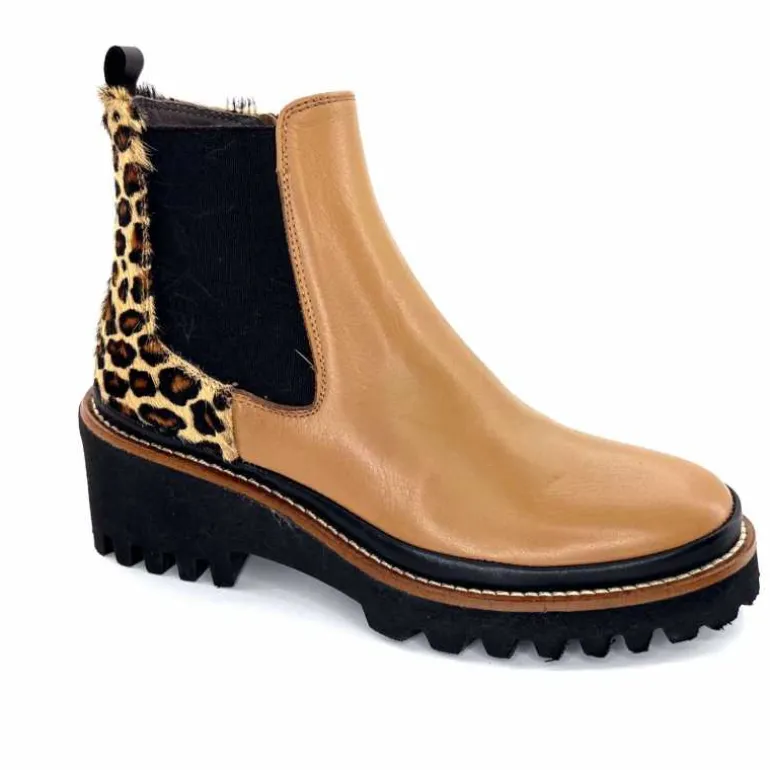 XSA Bottines Légère 9829 Cuir Camel Léo CamelLéopard Shop