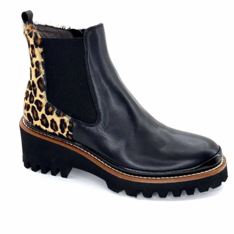 XSA Bottines Légère 9829 Cuir Noir Léo LéopardNoir Hot