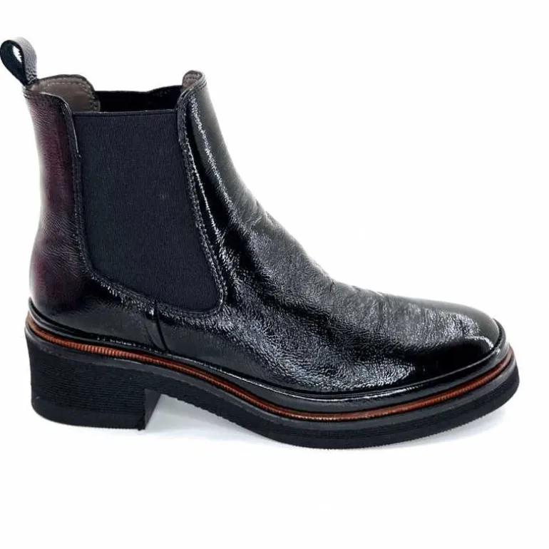 XSA Bottines Légères 9176 Cuir Vernis Naplack Noir New