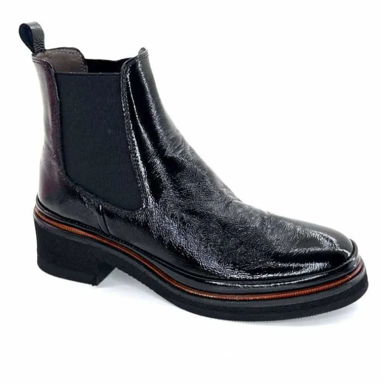 XSA Bottines Légères 9176 Cuir Vernis Naplack Noir New