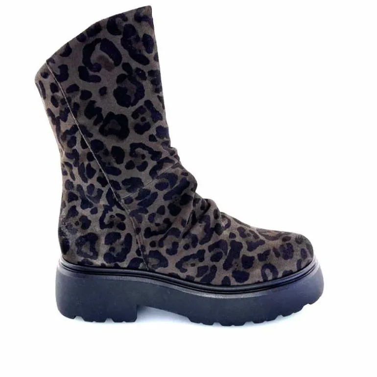 Mjus Bottines L44208 201 Daim Motif Léo Gris Marron Shop