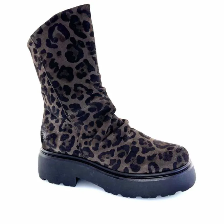 Mjus Bottines L44208 201 Daim Motif Léo Gris Marron Shop