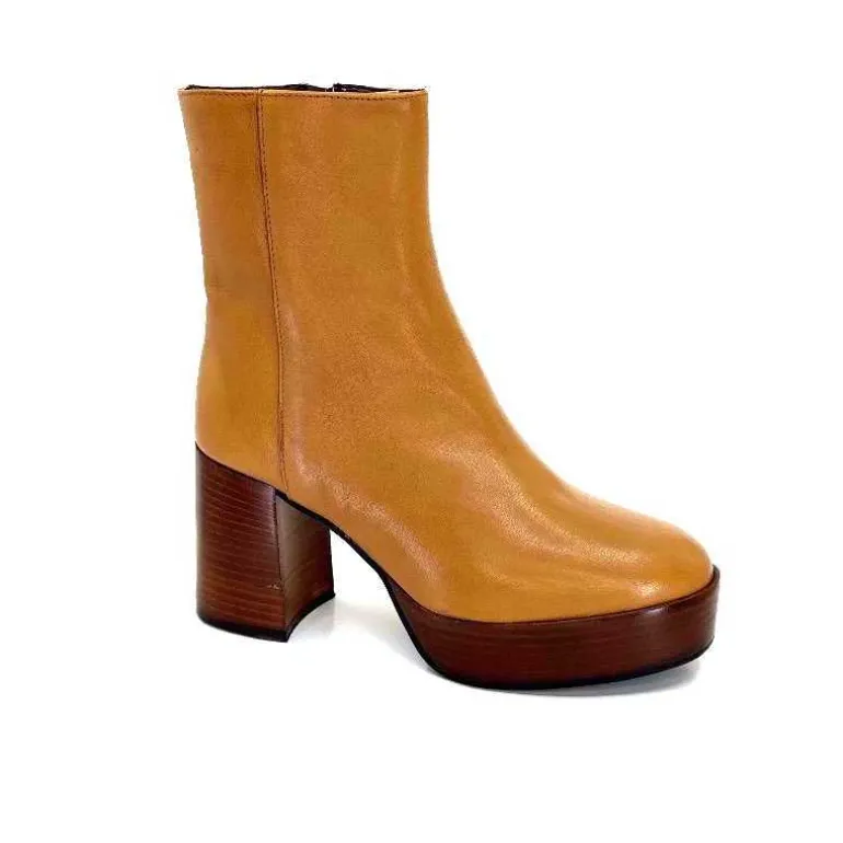 l'arianna Bottines Pateforme Tr1556 Cuir Camel New