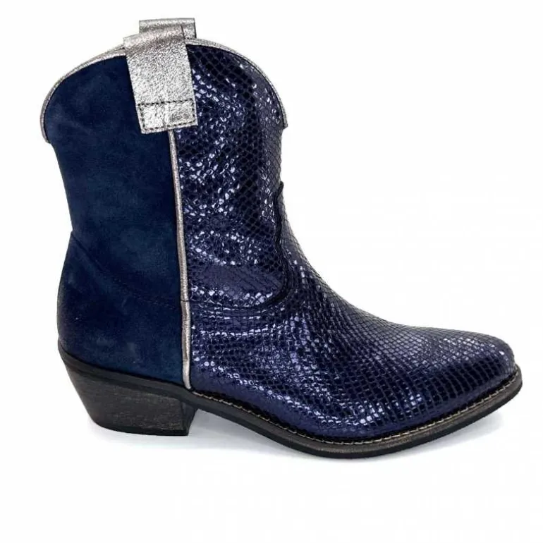 Minka Bottines Santiags Heidie Cuir Métal &amp; Daim Marine Flash Sale