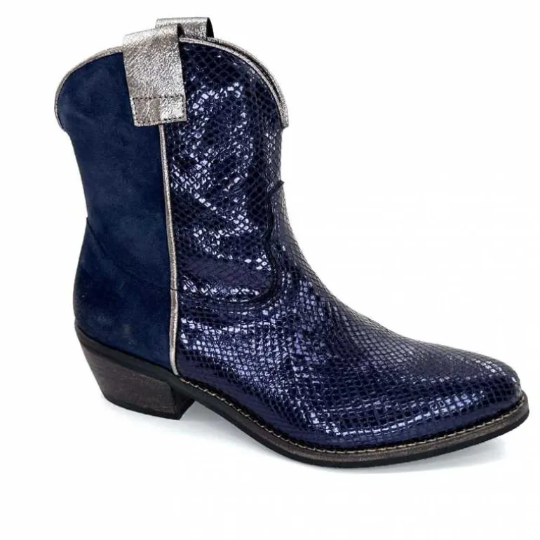 Minka Bottines Santiags Heidie Cuir Métal &amp; Daim Marine Flash Sale