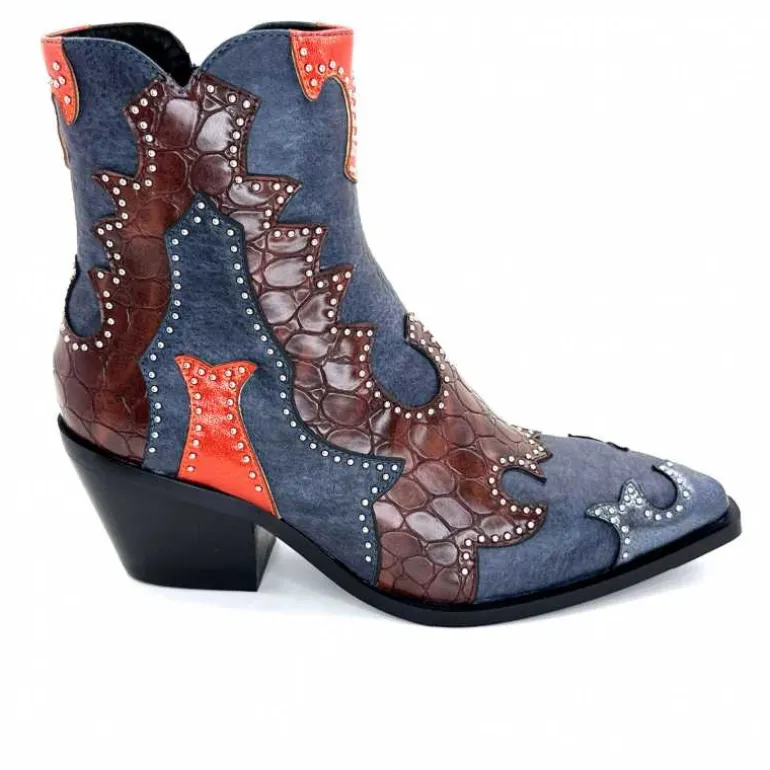 noa harmon Bottines Santiags 9098 Cuir , Marron & Orange Bleu Flash Sale