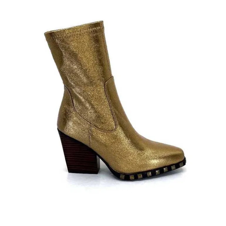 noa harmon Bottines Santiags 9095 Yvette Cuir Métal Or Flash Sale