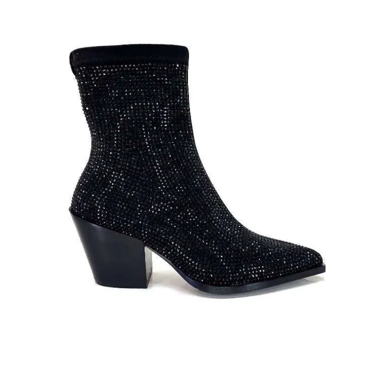 Pedro Miralles Bottines Santiags 25534 Daim Et Strass Noir Best