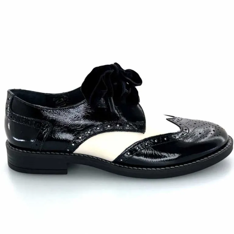 Myma Derbies 7805/00 Cuir Vernis Cuir Crème Noir Fashion