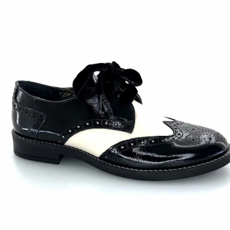 Myma Derbies 7805/00 Cuir Vernis Cuir Crème Noir Fashion