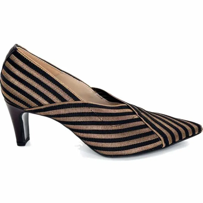 Ivoire0376 Escarpins à Rayures Ivoire 2111 Textile Noir Or NoirOr Cheap