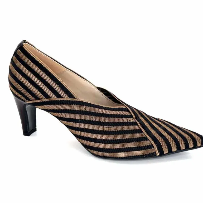 Ivoire0376 Escarpins à Rayures Ivoire 2111 Textile Noir Or NoirOr Cheap