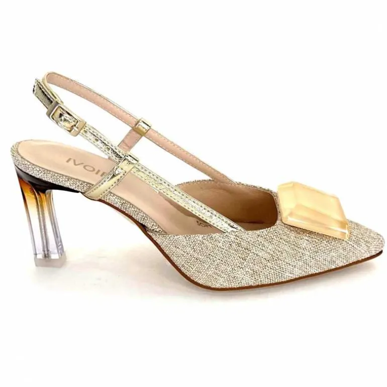 Ivoire0376 Escarpins Bride arrière Ivoire 4908 Textile Or Beige Clearance