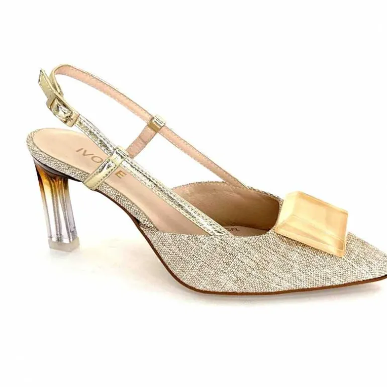 Ivoire0376 Escarpins Bride arrière Ivoire 4908 Textile Or Beige Clearance