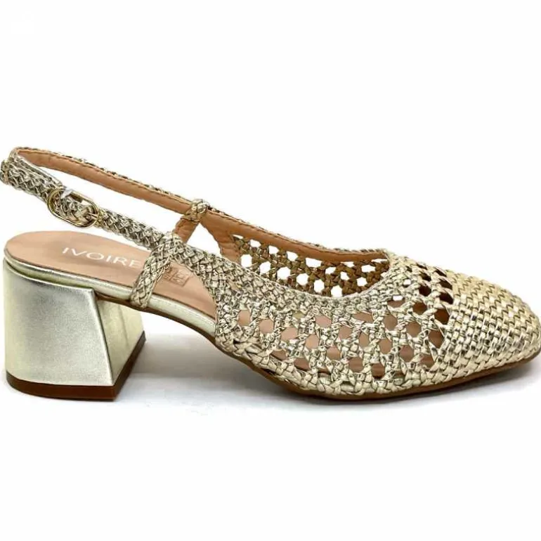 Ivoire0104a Escarpins Bride Arrière Ivoire A53326 Cuir Dé Or Store