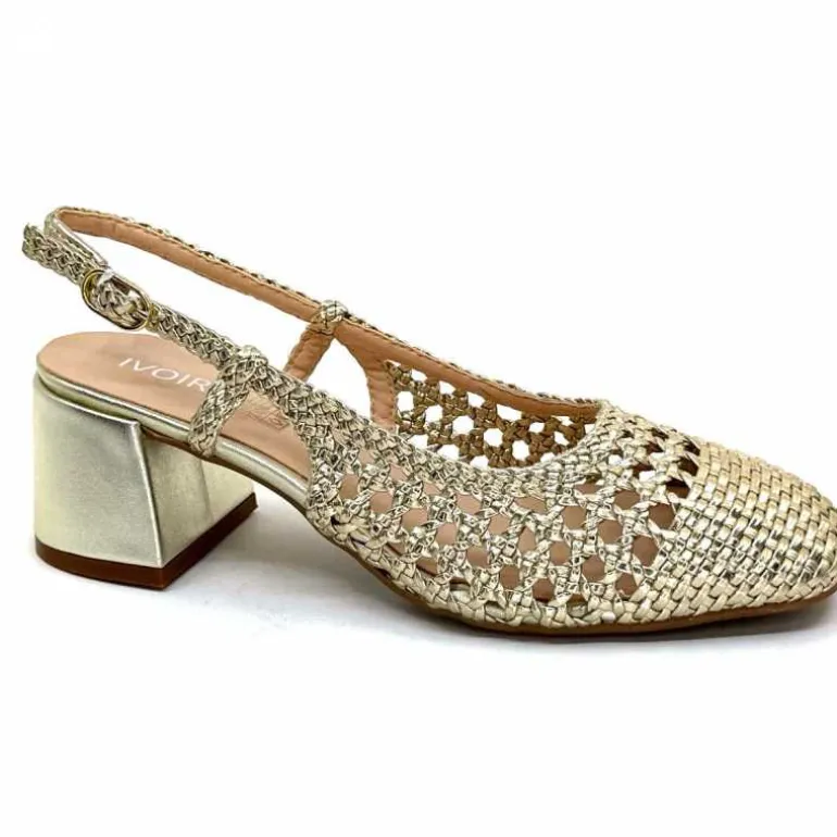 Ivoire0104a Escarpins Bride Arrière Ivoire A53326 Cuir Dé Or Store