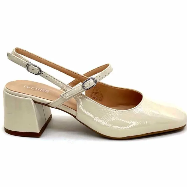 Ivoire0104a Escarpins Bride Arrière Ivoire A53097 Cuir Vernis Crème Flash Sale