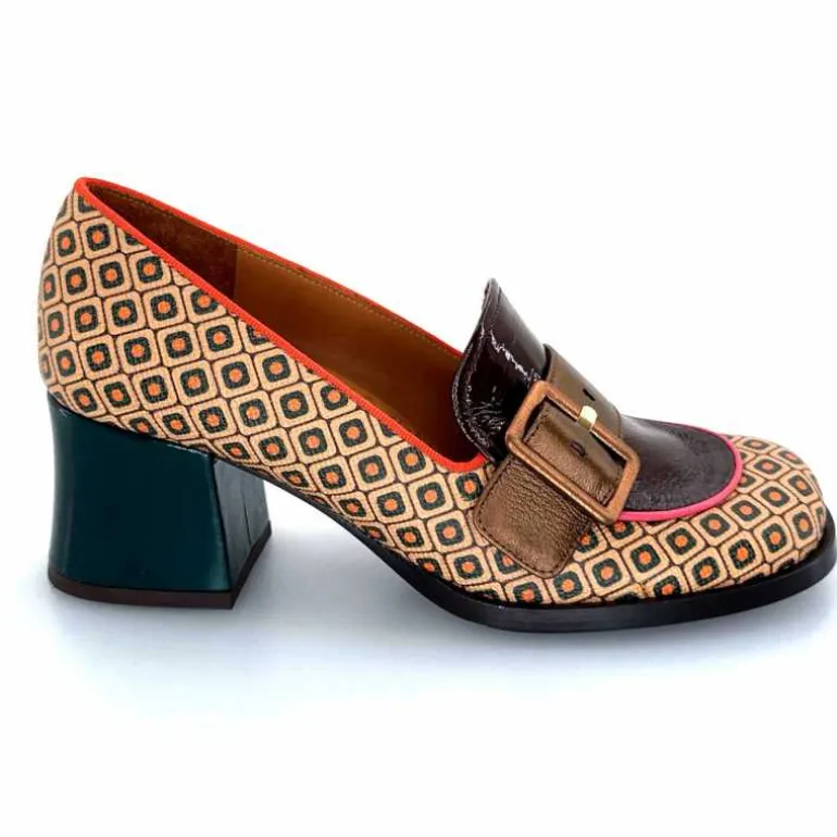 Chie Mihara Escarpins Teisin Cuir Imprimé Bordeau Vert Clearance