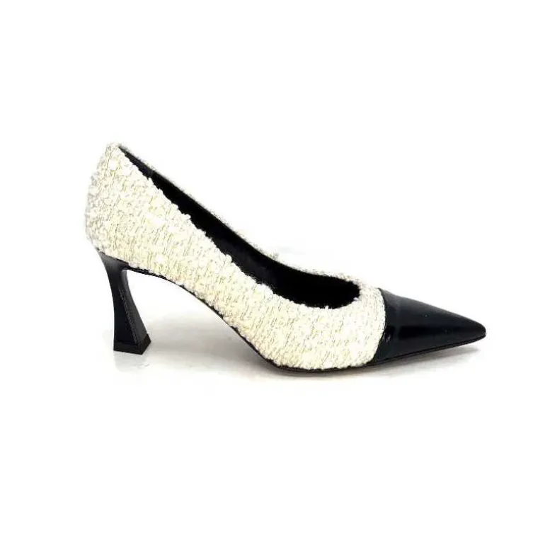 moon flower - enzo di martino Escarpins Enzo Di Martino Eli 715 Textile Cuir Vernis Noir Crème Fashion