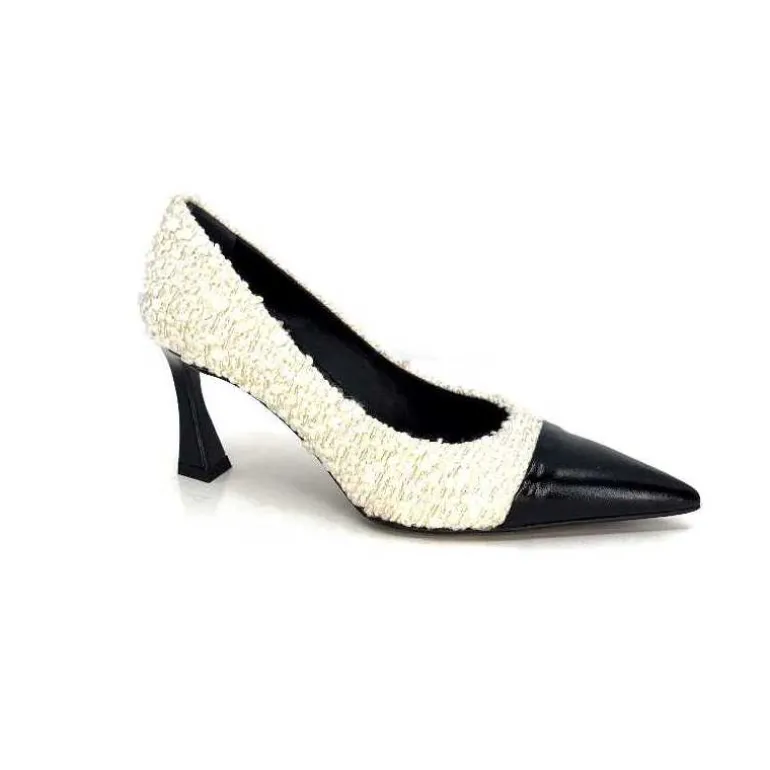 moon flower - enzo di martino Escarpins Enzo Di Martino Eli 715 Textile Cuir Vernis Noir Crème Fashion