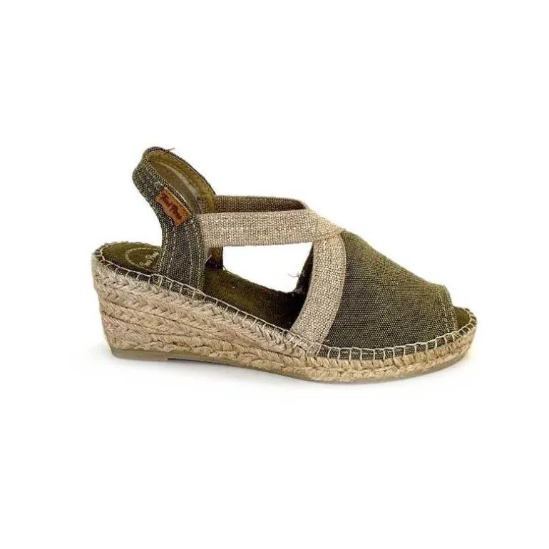 Toni Pons Espadrilles Compensées Breda V Textile Kaki Discount