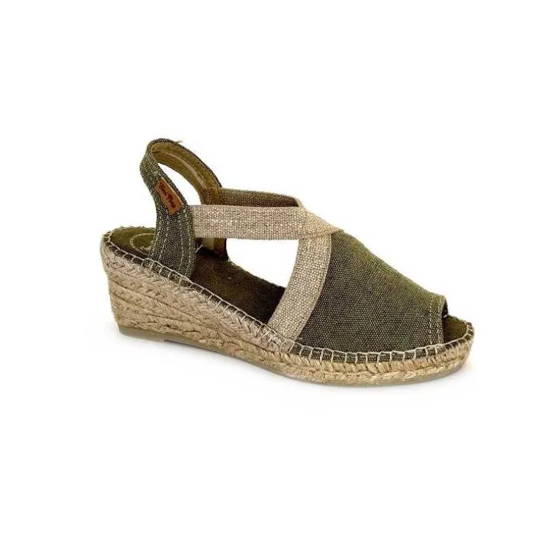 Toni Pons Espadrilles Compensées Breda V Textile Kaki Discount