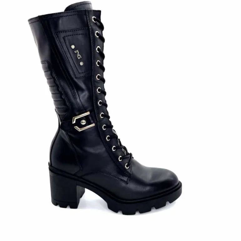 Nero Giardini Mi-Bottes Lacées Zip Néro Giardini 1411903 D100 Cuir Noir Best Sale