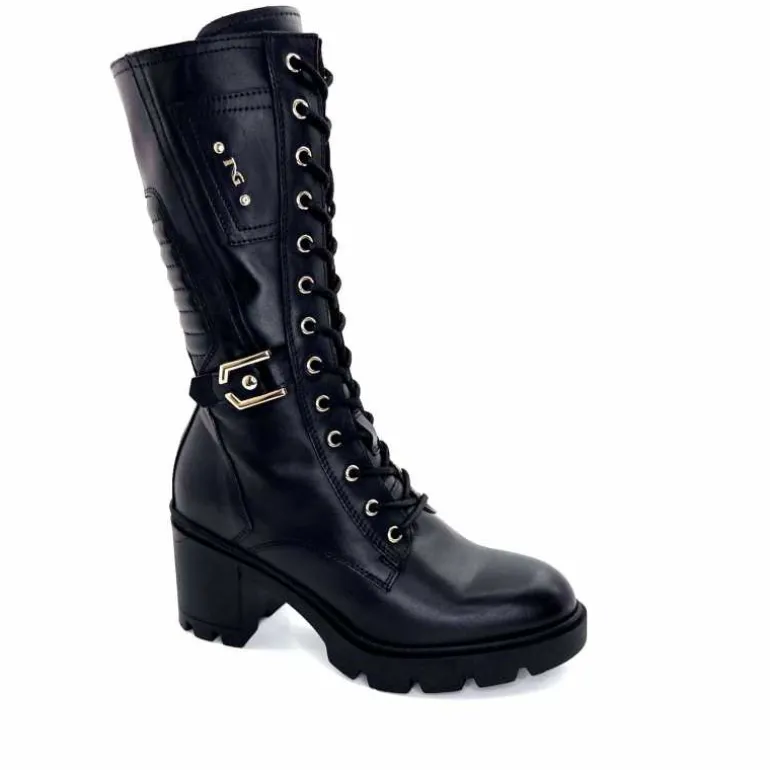 Nero Giardini Mi-Bottes Lacées Zip Néro Giardini 1411903 D100 Cuir Noir Best Sale