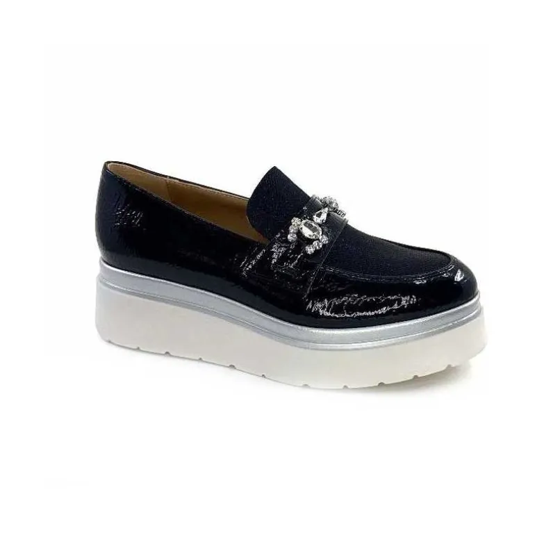 Ivoire0130a Mocassins à Plateforme Ivoire 2C5154 Vernis Bleu Marine Cheap