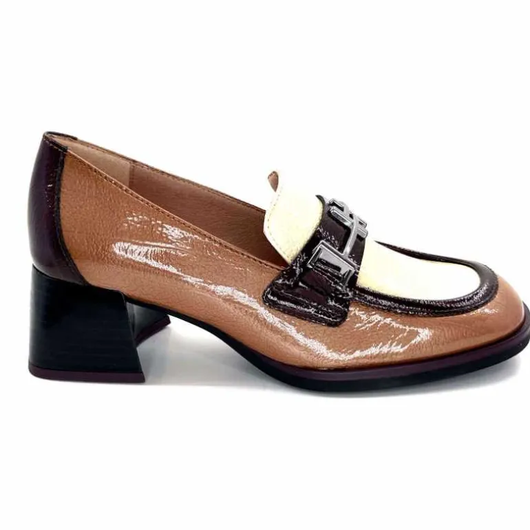 Hispanitas Mocassins à Talon Chi 243550 Milan Cuir Vernis Almond Marron Sale