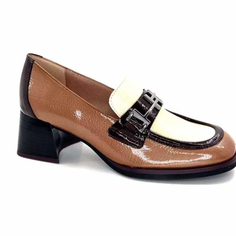 Hispanitas Mocassins à Talon Chi 243550 Milan Cuir Vernis Almond Marron Sale