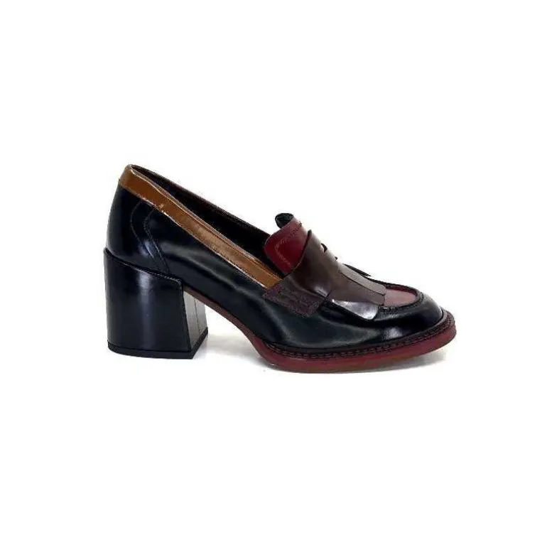 Pertini Mocassins à Talons 32321 D4 Cuir Glacé Bordeaux Noir Clearance