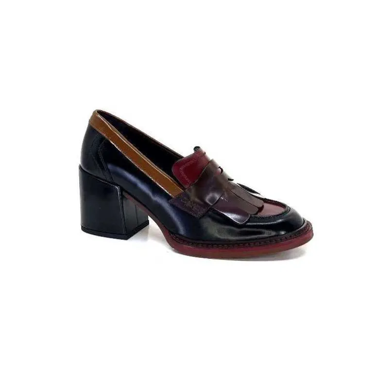 Pertini Mocassins à Talons 32321 D4 Cuir Glacé Bordeaux Noir Clearance