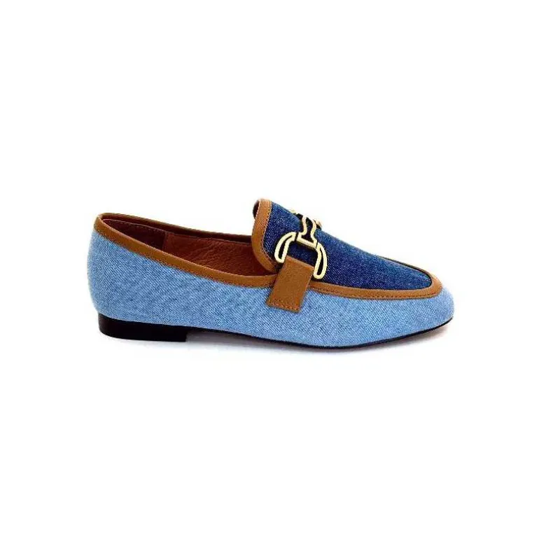 bibi lou - navima Mocassins Bibi Lou 582 Cuir Marron Textile Denim Bleu Fashion
