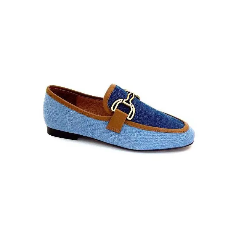 bibi lou - navima Mocassins Bibi Lou 582 Cuir Marron Textile Denim Bleu Fashion