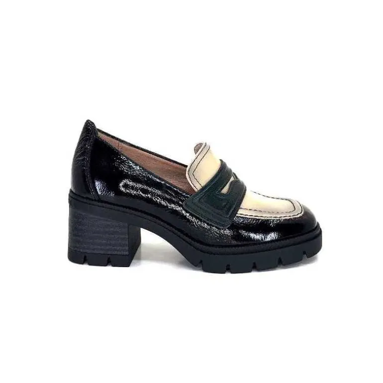 Hispanitas Mocassins Chi 232965 Everest Cuir Vernis Cuir Vert & Beige Noir Store