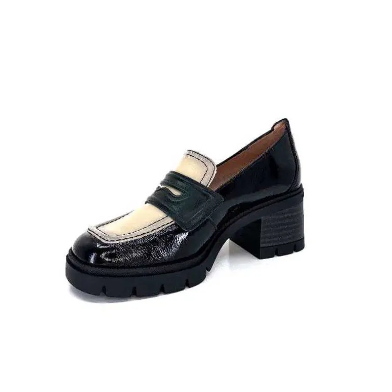Hispanitas Mocassins Chi 232965 Everest Cuir Vernis Cuir Vert &amp; Beige Noir Store