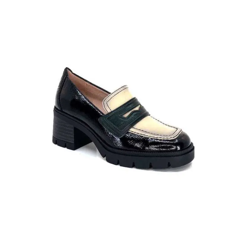 Hispanitas Mocassins Chi 232965 Everest Cuir Vernis Cuir Vert &amp; Beige Noir Store