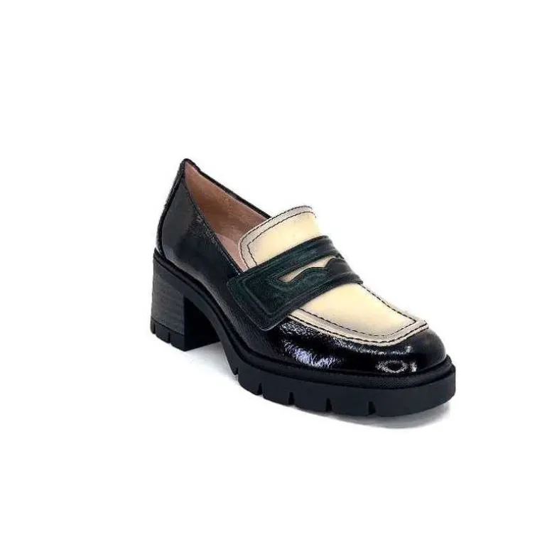 Hispanitas Mocassins Chi 232965 Everest Cuir Vernis Cuir Vert &amp; Beige Noir Store