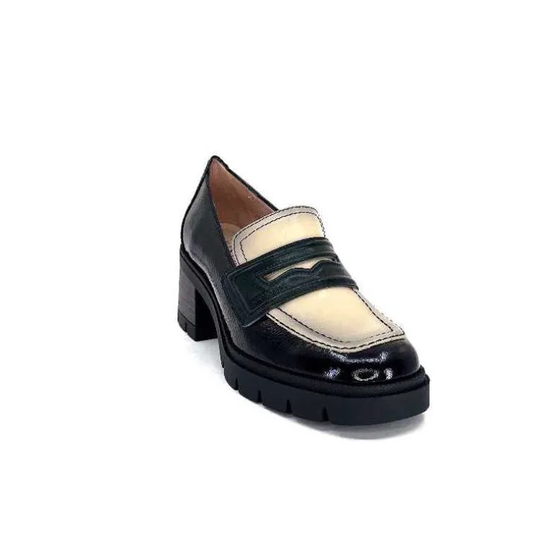 Hispanitas Mocassins Chi 232965 Everest Cuir Vernis Cuir Vert &amp; Beige Noir Store