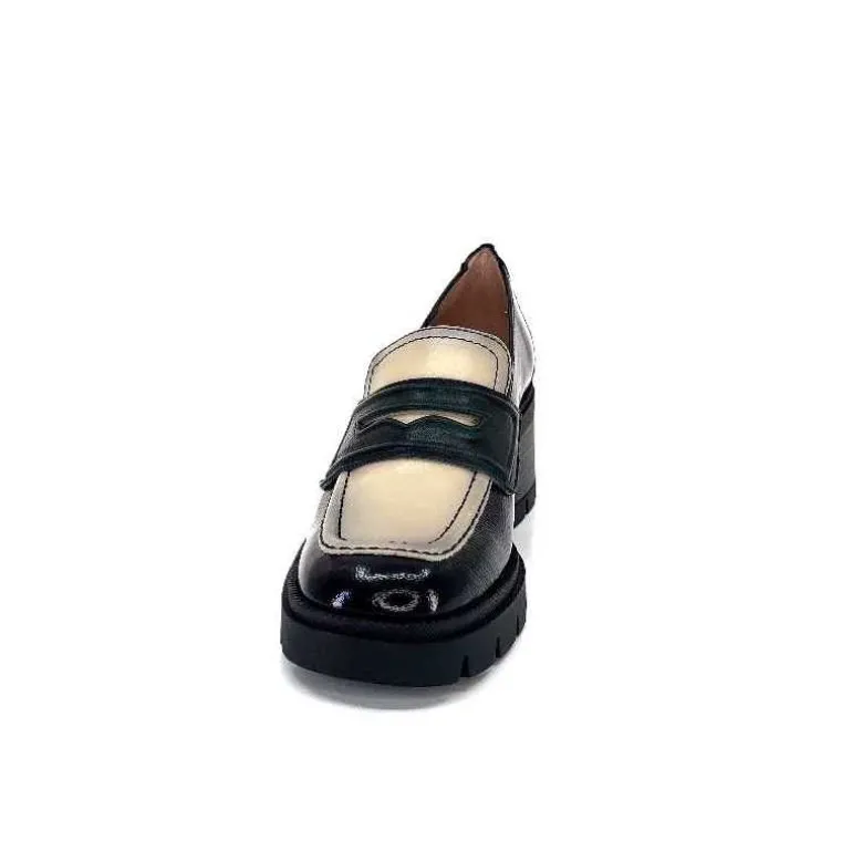 Hispanitas Mocassins Chi 232965 Everest Cuir Vernis Cuir Vert &amp; Beige Noir Store