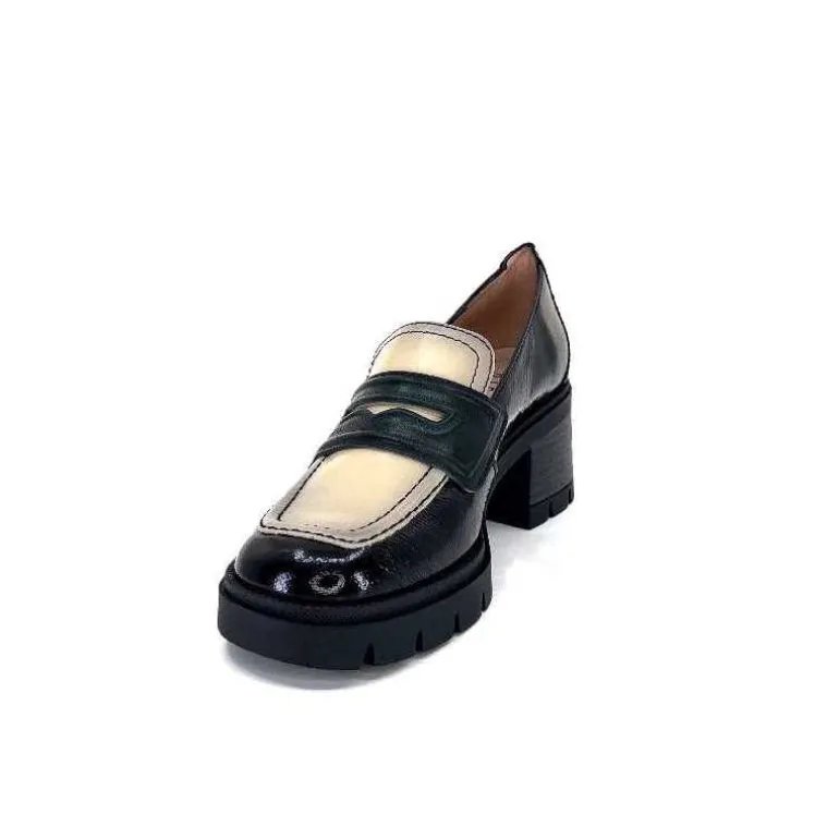 Hispanitas Mocassins Chi 232965 Everest Cuir Vernis Cuir Vert &amp; Beige Noir Store