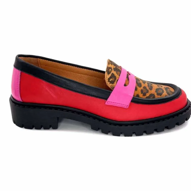 Ivoire0209b Mocassins Ivoire 13371 Cuir Rouge Rose Léopard LéopardRoseRouge Cheap